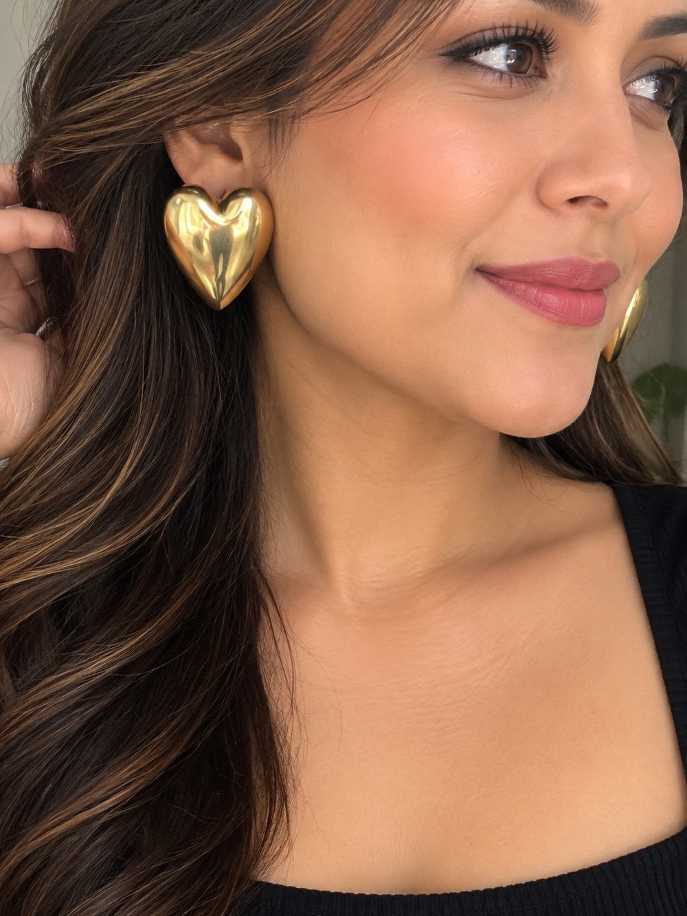 J.Crew Gold Heart Statement Earrings Oversized Puffy Stud Earrings